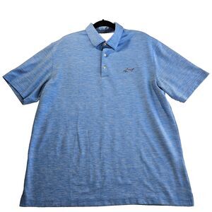 Greg Norman Polo Shirt Mens XL Blue Stripe Shark Casual Golf Short Sleeve Logo